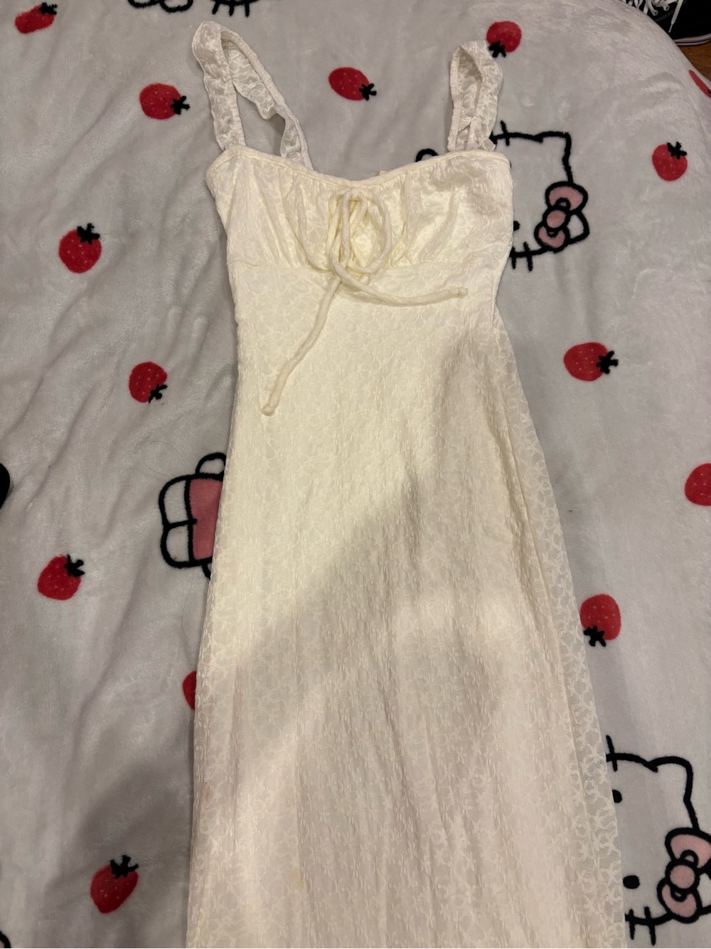 See You Monday Cream Lace Slip Dress with Tie Front